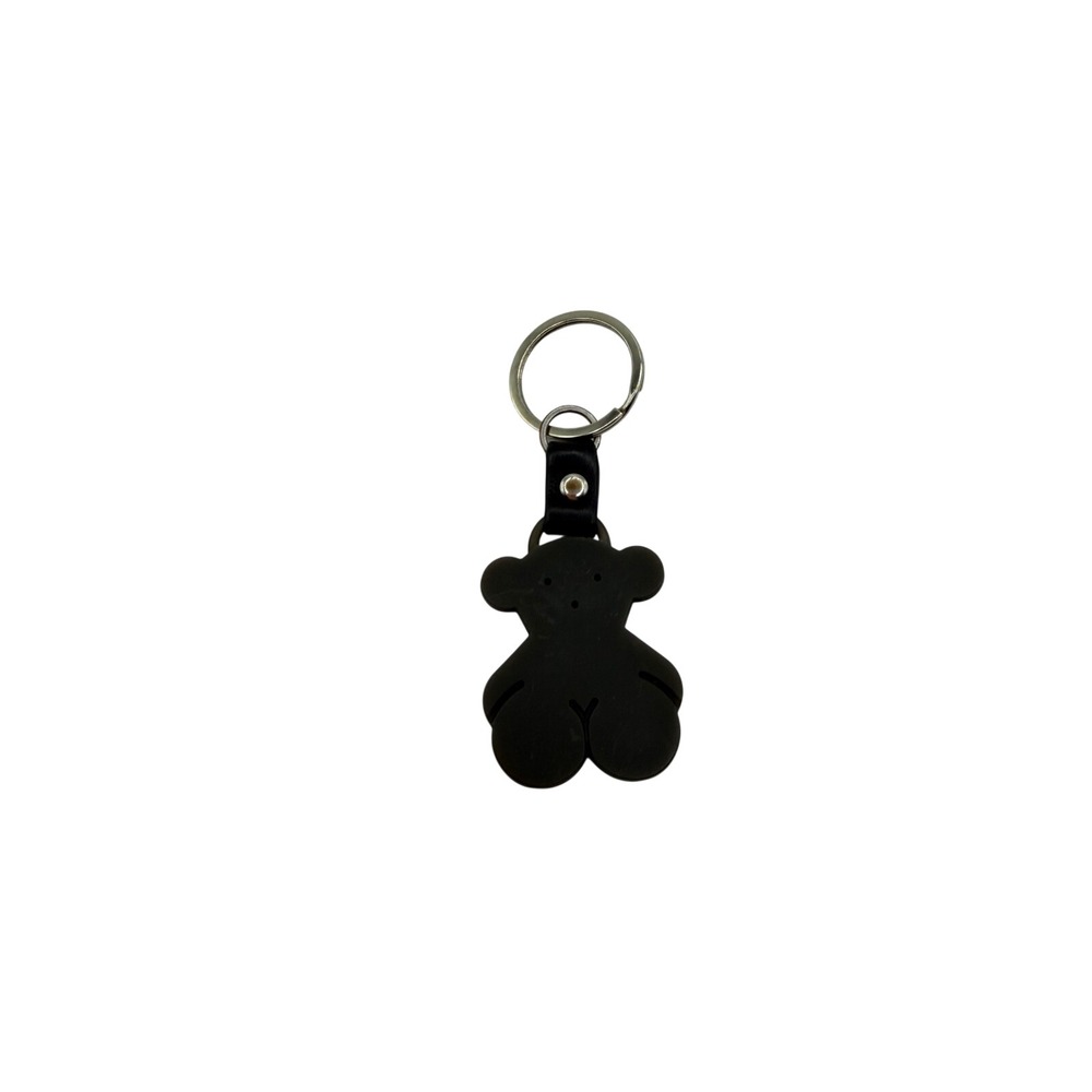 Tous Bear Black Purse Charm Matte Rubber‎ Leather Strap Silver Tone Ring